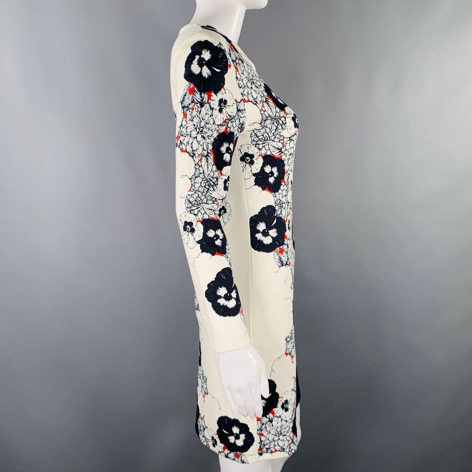 Prabal Gurung PRABAL GURUNG Size S Navy Cream Floral Sheath Cocktail Dress Size S / US 4 / IT 40 - 2 Thumbnail