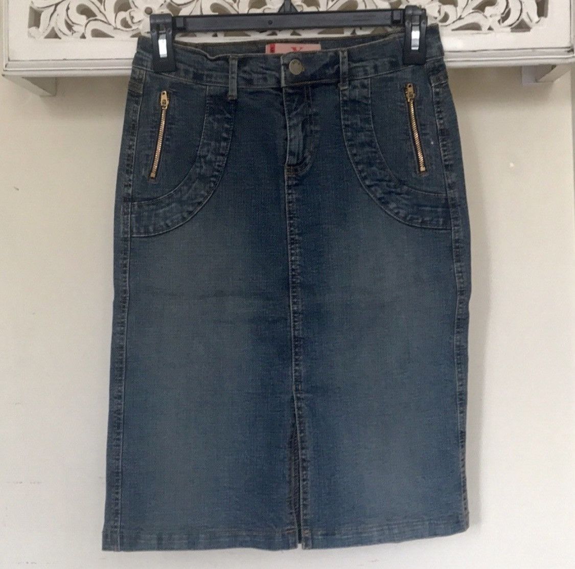 Other LVLX FRONT SLIT HIGH WAIST DENIM JEAN SKIRT ZIPPER POCKETS Size 26" / US 2 / IT 38 - 4 Thumbnail