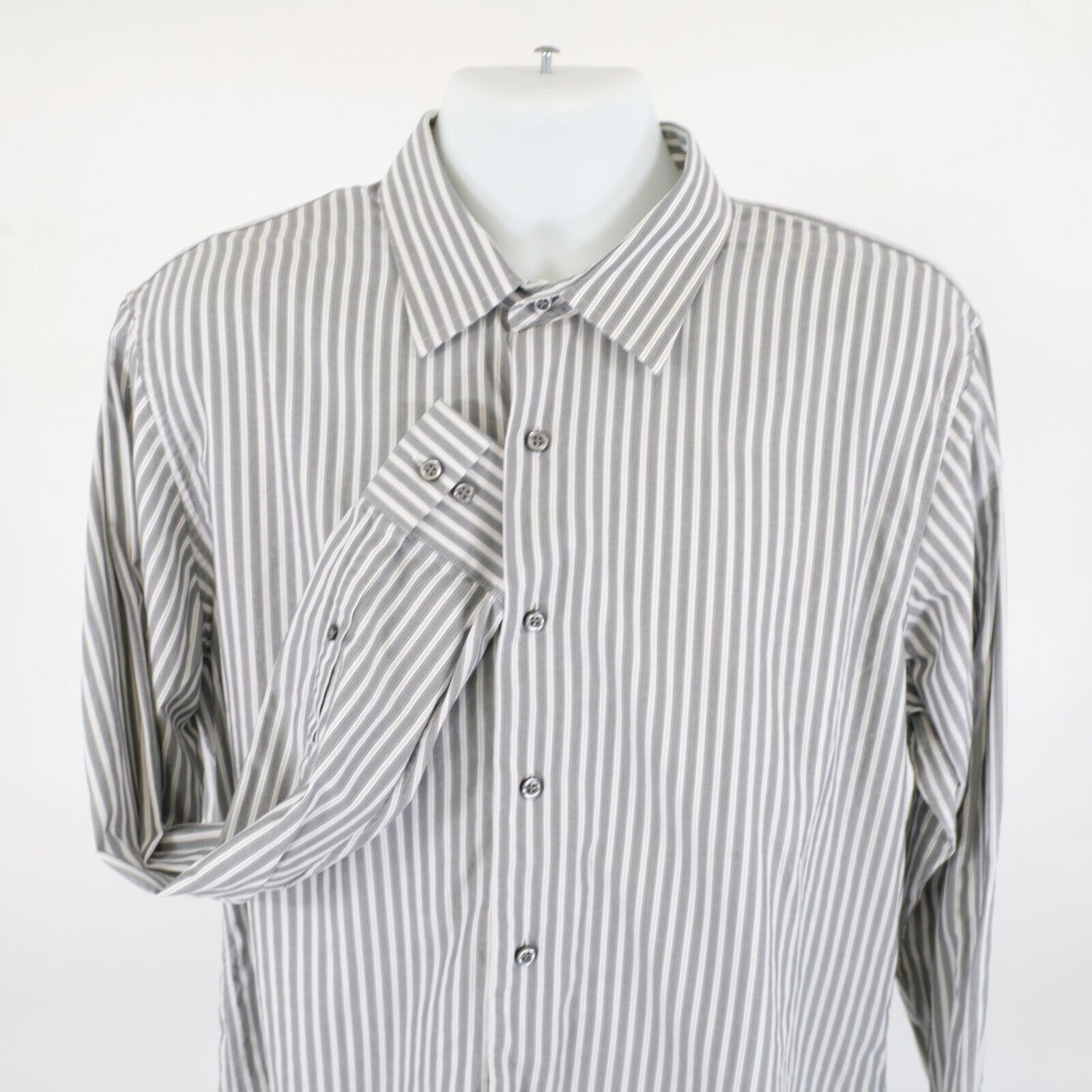 Apt. 9 Apt. 9 Superfine 80% Cotton Gray White Striped Large Collare Size US L / EU 52-54 / 3 - 1 Thumbnail