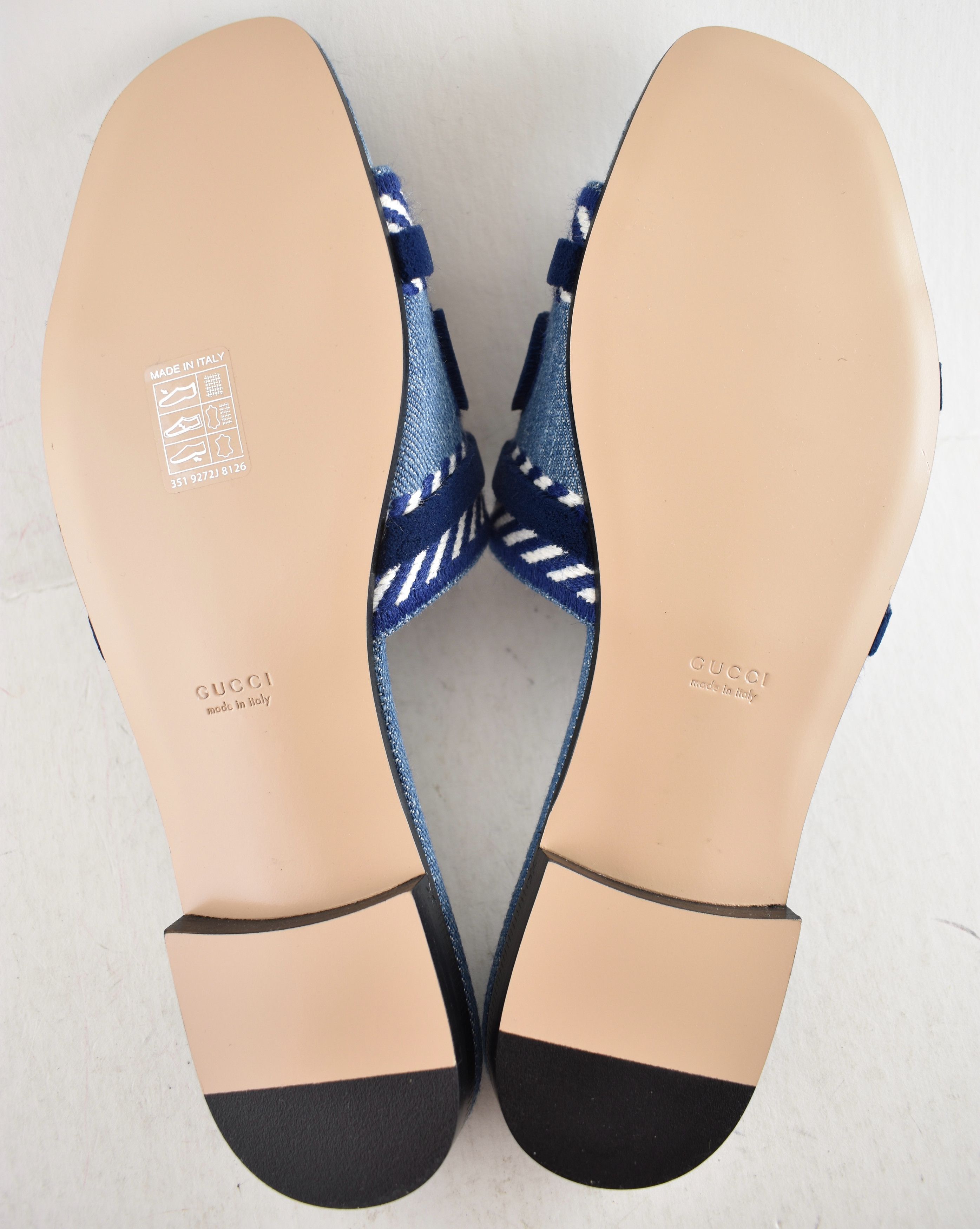 Gucci Gucci Jane Blue Denim Velvet Logo Mule Flat Slide Sandal 37 Size US 7 / IT 37 - 17 Thumbnail