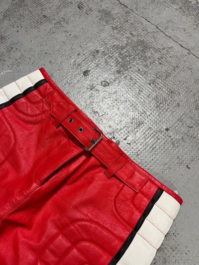 Moschino 2010s Moschino Couture Red Leather Contrast Stripe Skirt Size 27" / US 4 / IT 40 - 5 Thumbnail