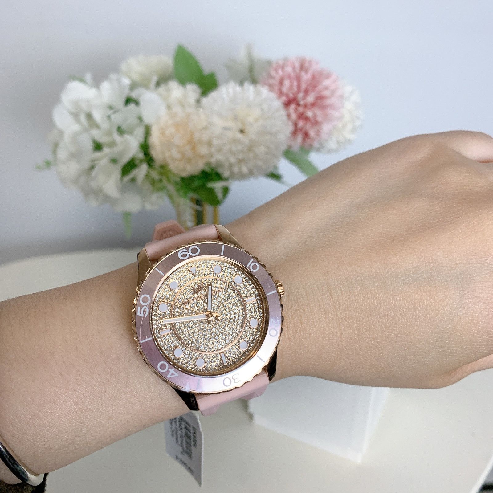 Michael Kors Michael Kors MK6854 Runway Three-Hand Blush Silicone Watch Size ONE SIZE - 1 Thumbnail