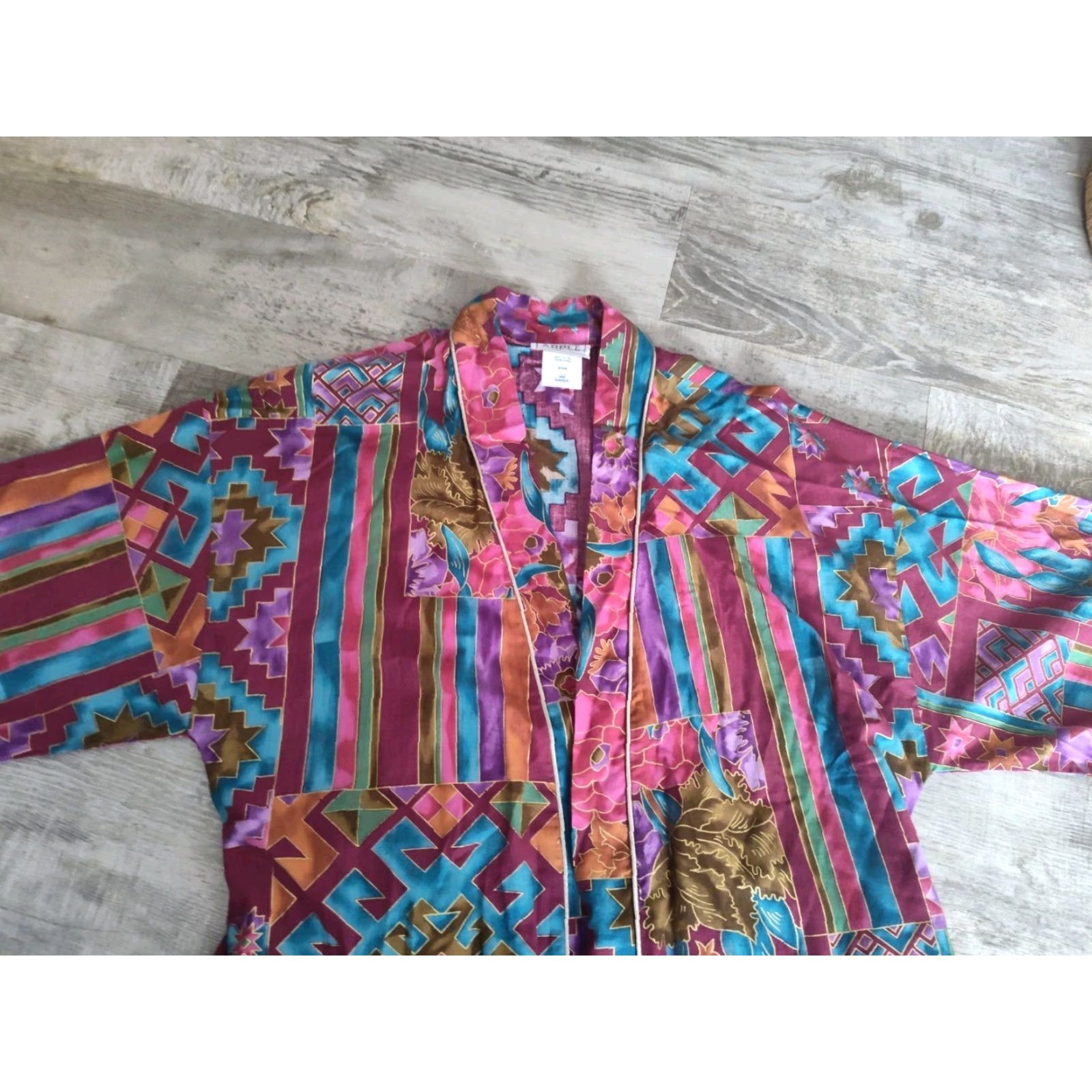 Vintage Vtg Appel Robe 70's Tie Front Floral Geometric Made In USA Sz S Cotton/Polyester Size ONE SIZE - 3 Thumbnail