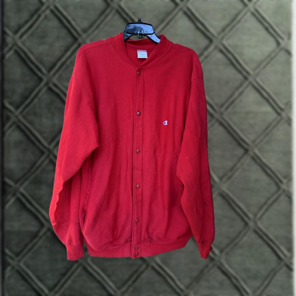 Champion VINTAGE Champion Sweatshirt Mens XL Red Reverse Weave Snap Cardigan Made USA 90s Mens Cardigan Sweatshirt Red 90s Champion Vintage Size US XL / EU 56 / 4 - 1 Thumbnail
