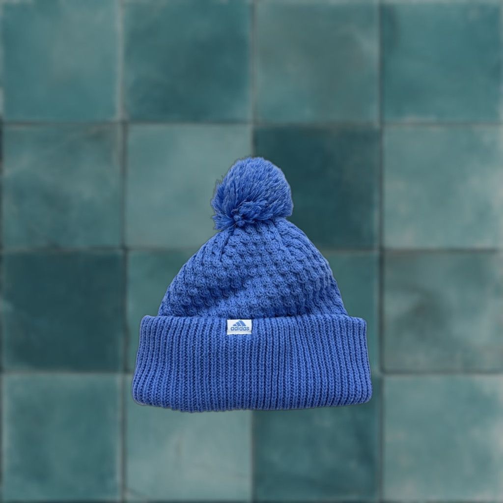 Adidas Adidas Beanie Hat Adult One Size Blue Knit Pom Pom Winter Acrylic Warm Cuff Size ONE SIZE - 1 Thumbnail