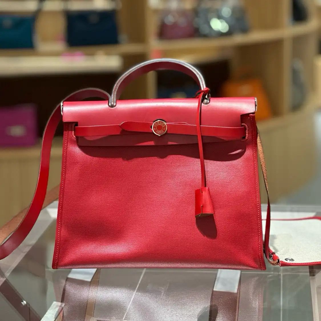 Hermes Hermes Herbag 31 Rouge Chili coated canvas handbag silver hardware D Size ONE SIZE - 1 Thumbnail