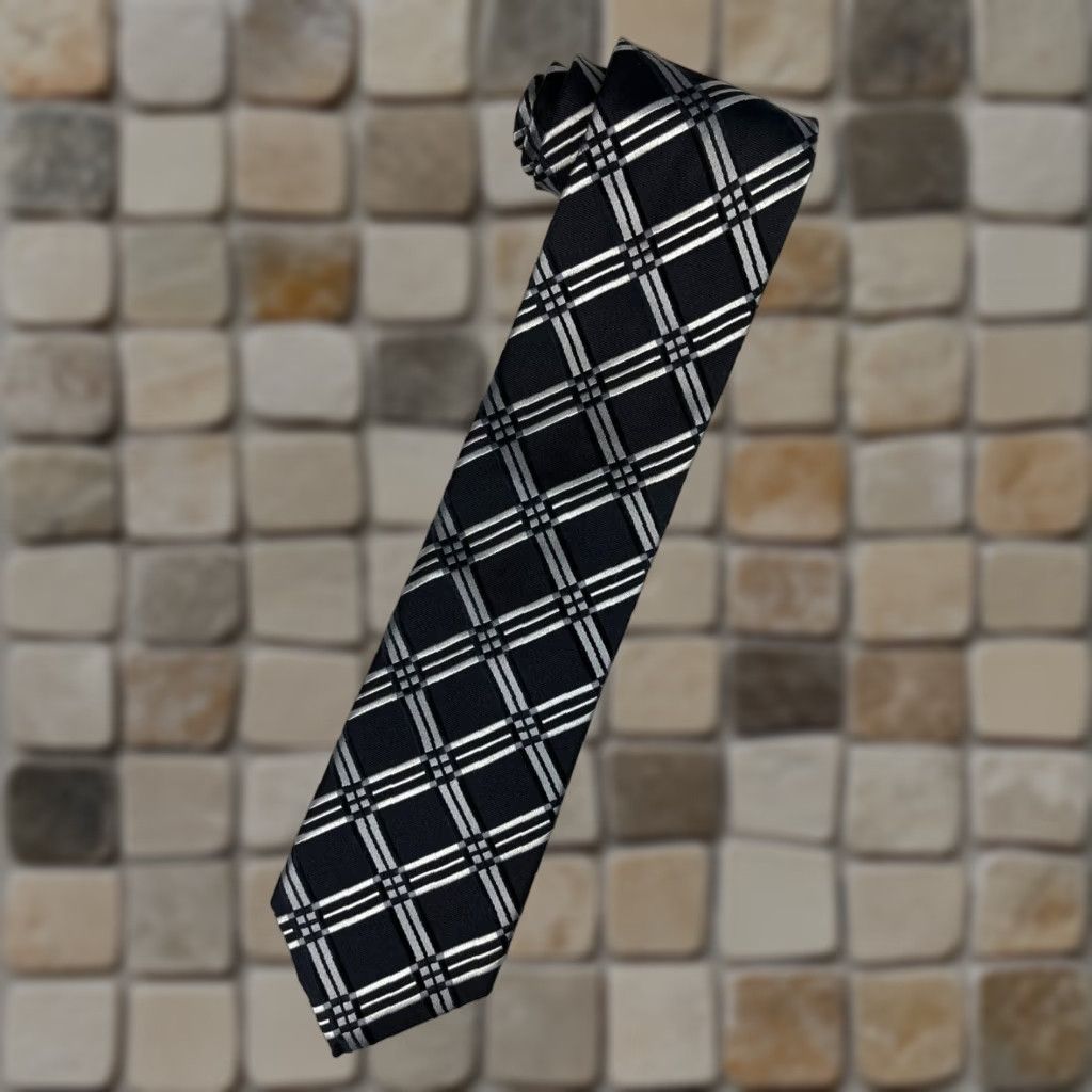 Robert Talbott Robert Talbott Carmel Men’s Luxury Silk Tie Plaids & Checks Hand Made in USA 57"-60" 3.75" Wide Black Silver Balck (sic) Silver One Size Designer Tie Size ONE SIZE - 1 Thumbnail
