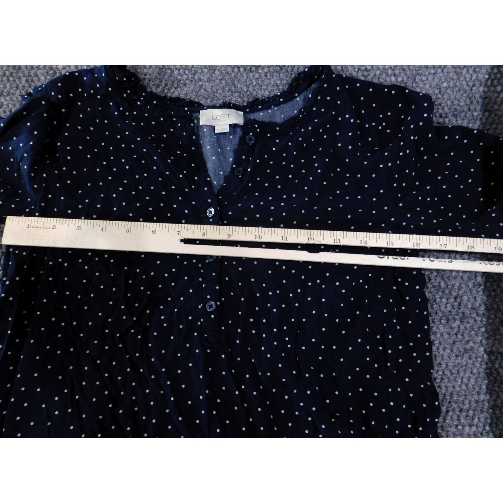 Loft LOFT Blouse Womens XS Blue Polka Dot 100% Cotton Henley Long Sleeve Basic Top Size XS / US 0-2 / IT 36-38 - 6 Thumbnail