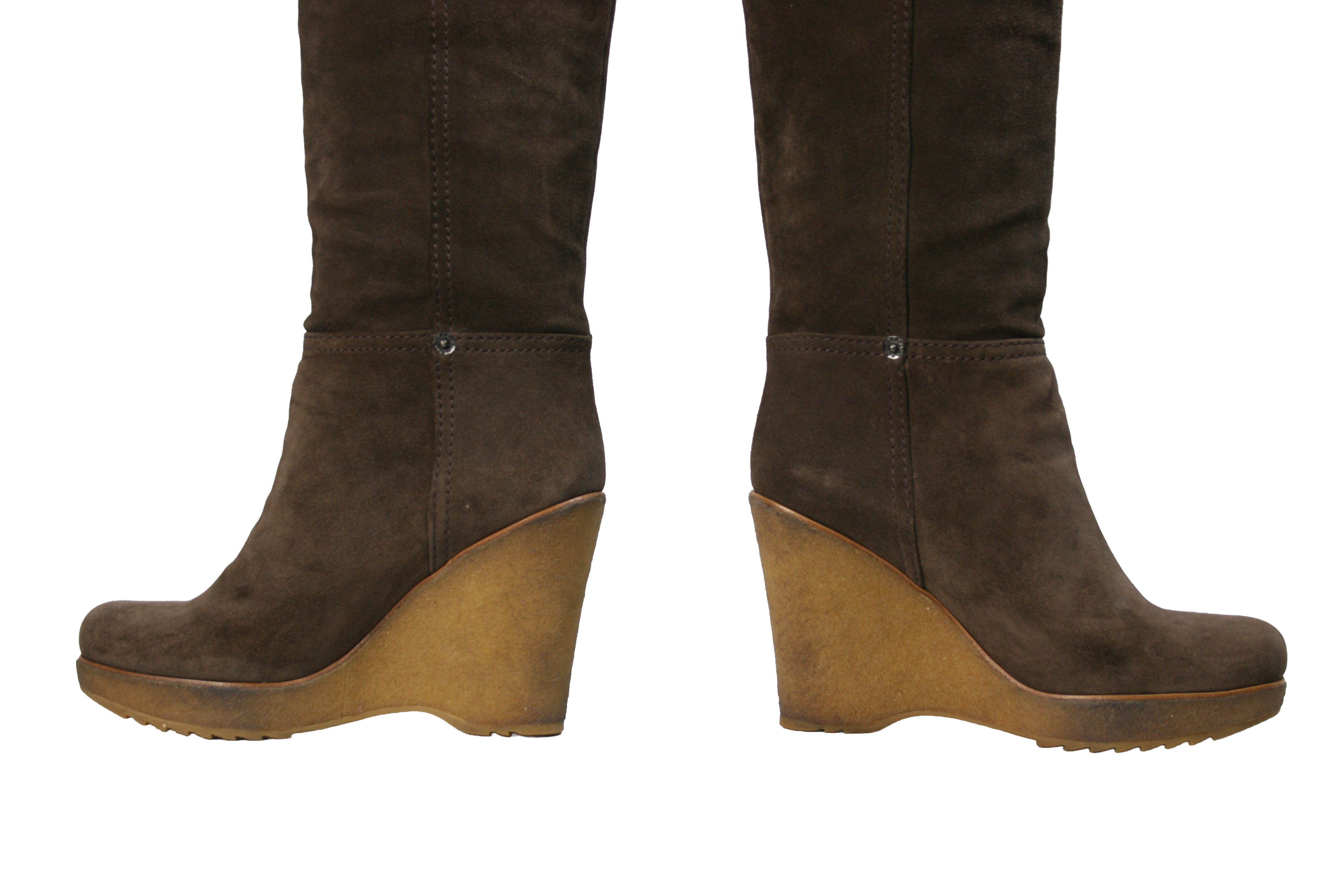 Prada 2014 Wedge Suede Overknees Boots Size US 8 / IT 38 - 9 Thumbnail