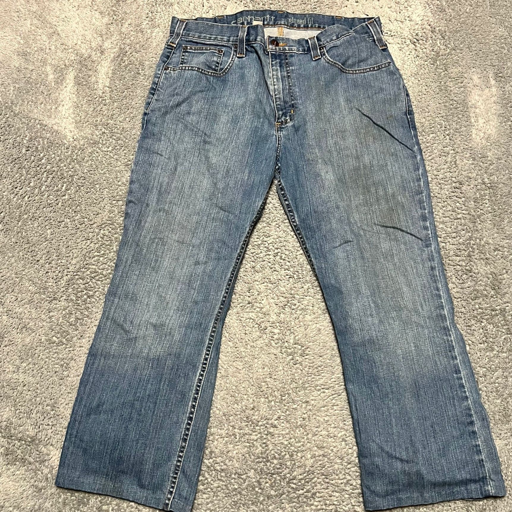Carhartt Carhartt Jeans Mens 36 Short Blue Denim Relaxed Hemmed 25 Inseam Straight Mens Blue Jeans Size US 36 / EU 52 - 3 Thumbnail
