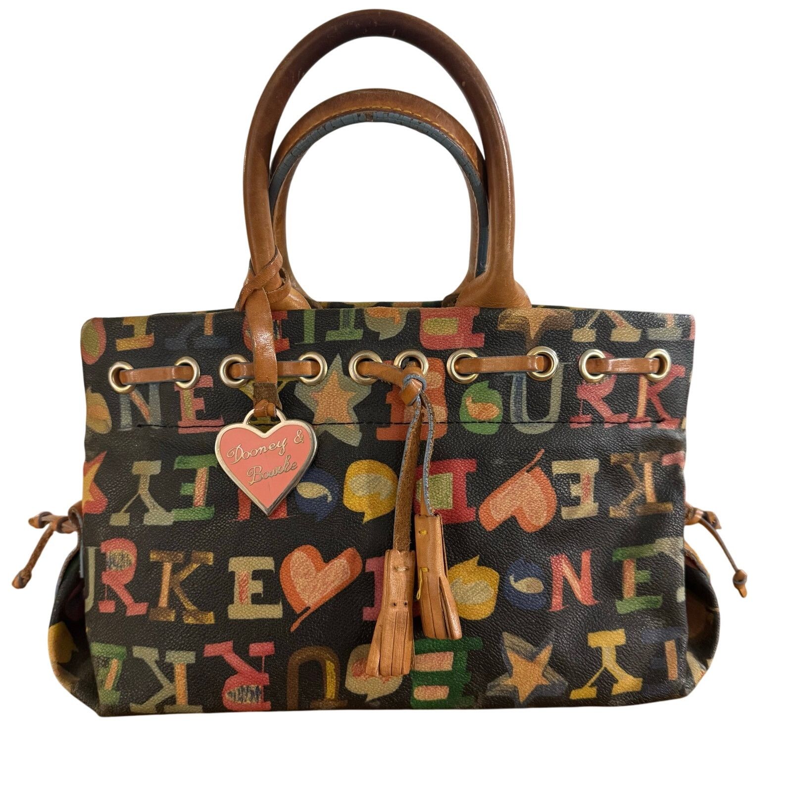Vintage Dooney Bourke Rainbow Heart Crayon Doodle Tote