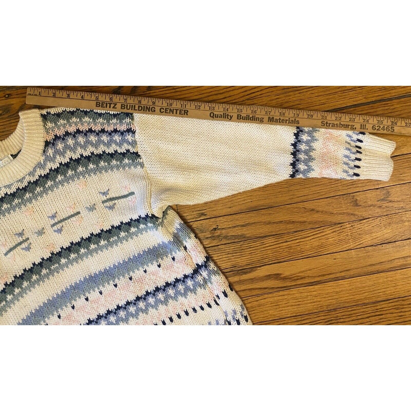 Other VTG 62 East Women's Knit Sweater Floral Striped Medium Blue Size M / US 6-8 / IT 42-44 - 9 Thumbnail
