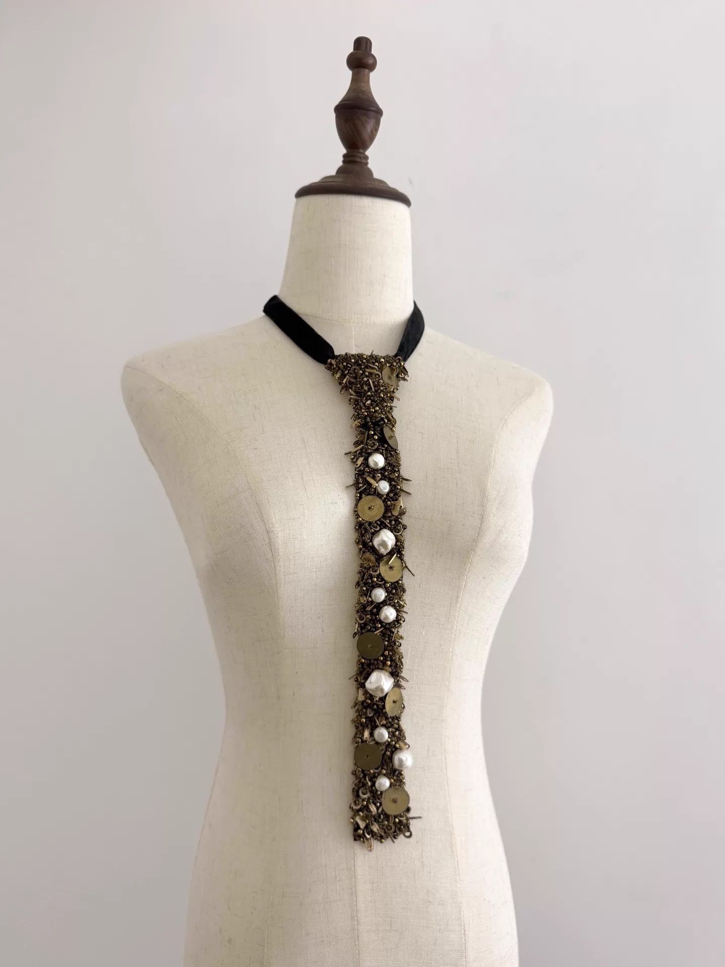 Comme des Garcons Comme des Garçons Black Velvet Metallic Studded Tie Size ONE SIZE - 3 Thumbnail
