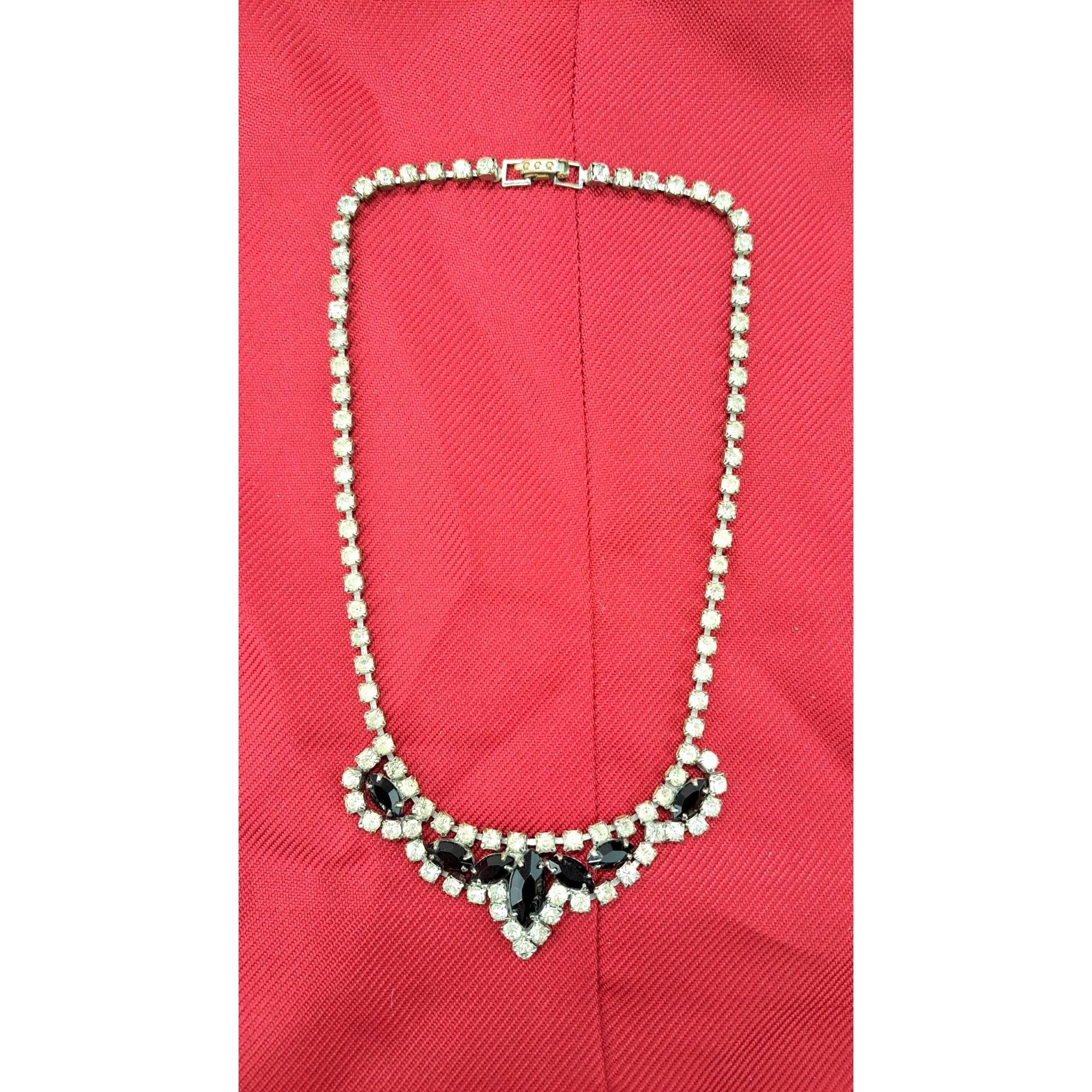 Other Vintage Clear Black Rhinestone Necklace Marquise 15 Inches Size ONE SIZE - 1 Thumbnail