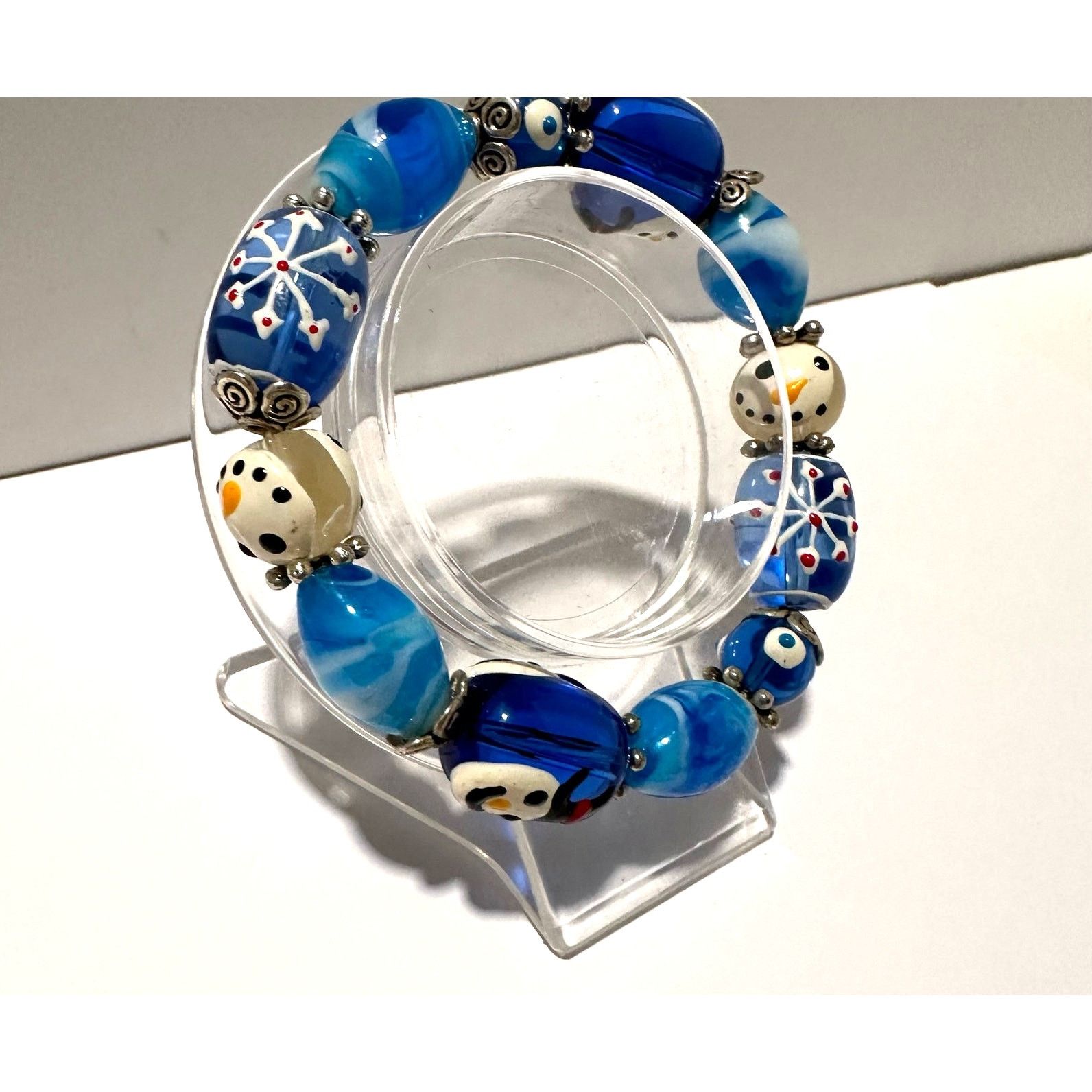 Handmade Christmas Glass Beads Stretch Bracelet Snowman Holiday Size ONE SIZE - 11 Thumbnail