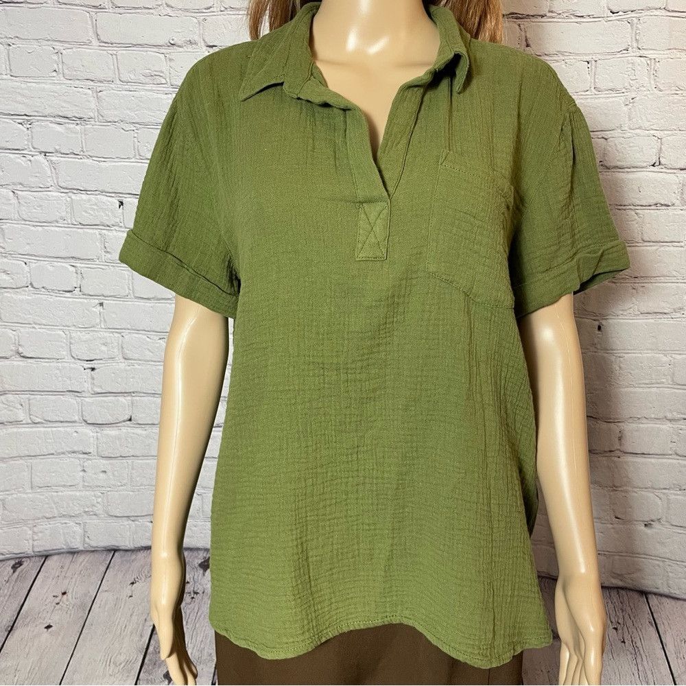 Other NWT New Lola River Brushed Gauze Cotton V-Neck Collared Oli Size M / US 6-8 / IT 42-44 - 9 Thumbnail