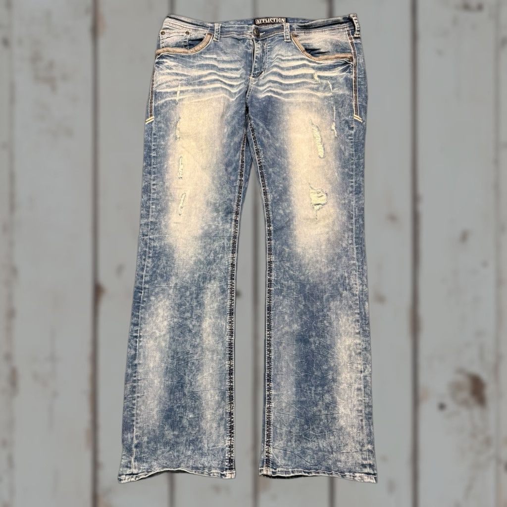 Affliction VINTAGE Affliction Ace Denim Jeans Distressed Blue 42x34 Jeans Men Big & Tall 5-Pocket Embroidered Denim Baggy? Size US 42 / EU 58 - 1 Thumbnail