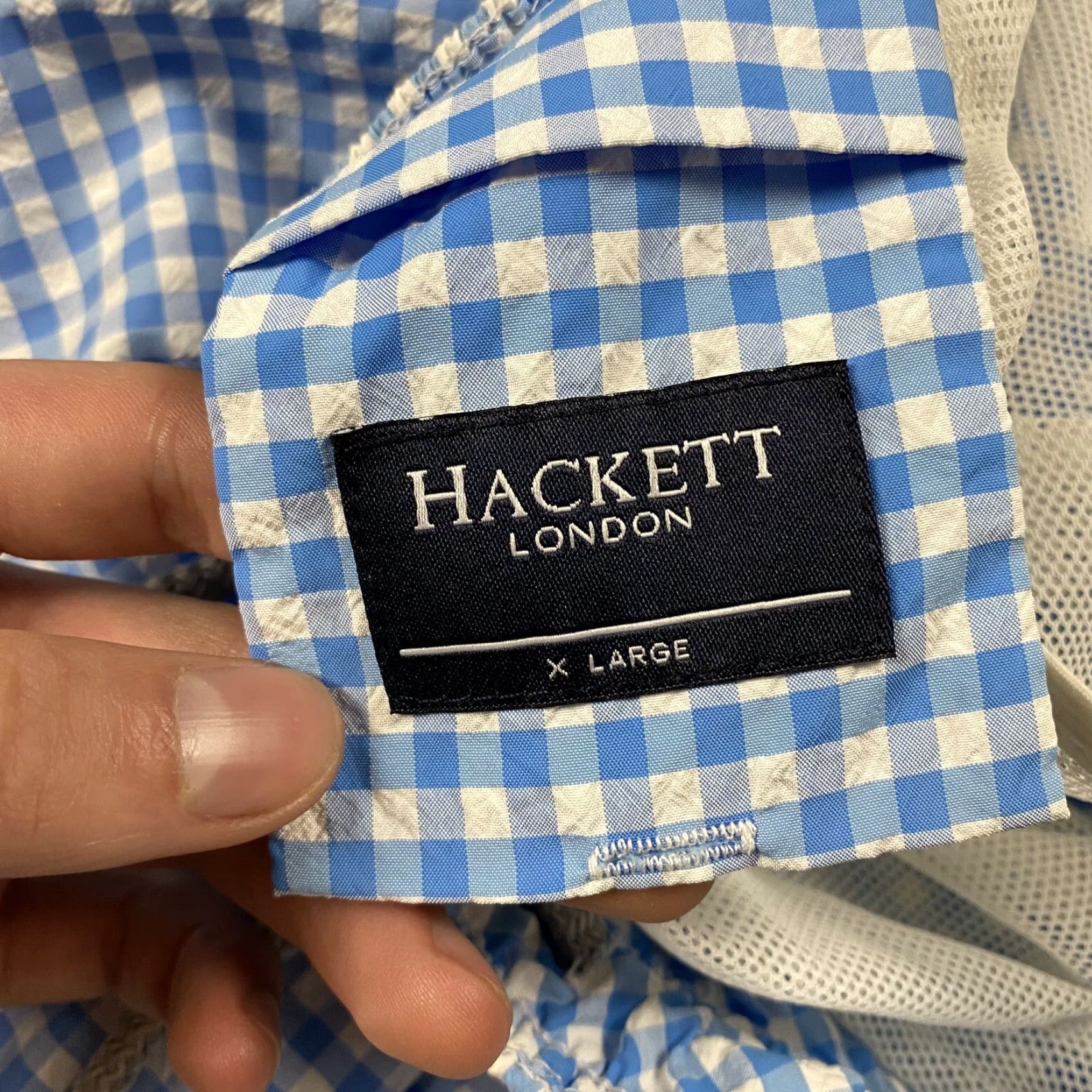 Hackett Hackett London Mens XL Seersucker Plaid Swim Shorts Trunks 6.5" Drawstring Beach Size US 36 / EU 52 - 6 Thumbnail