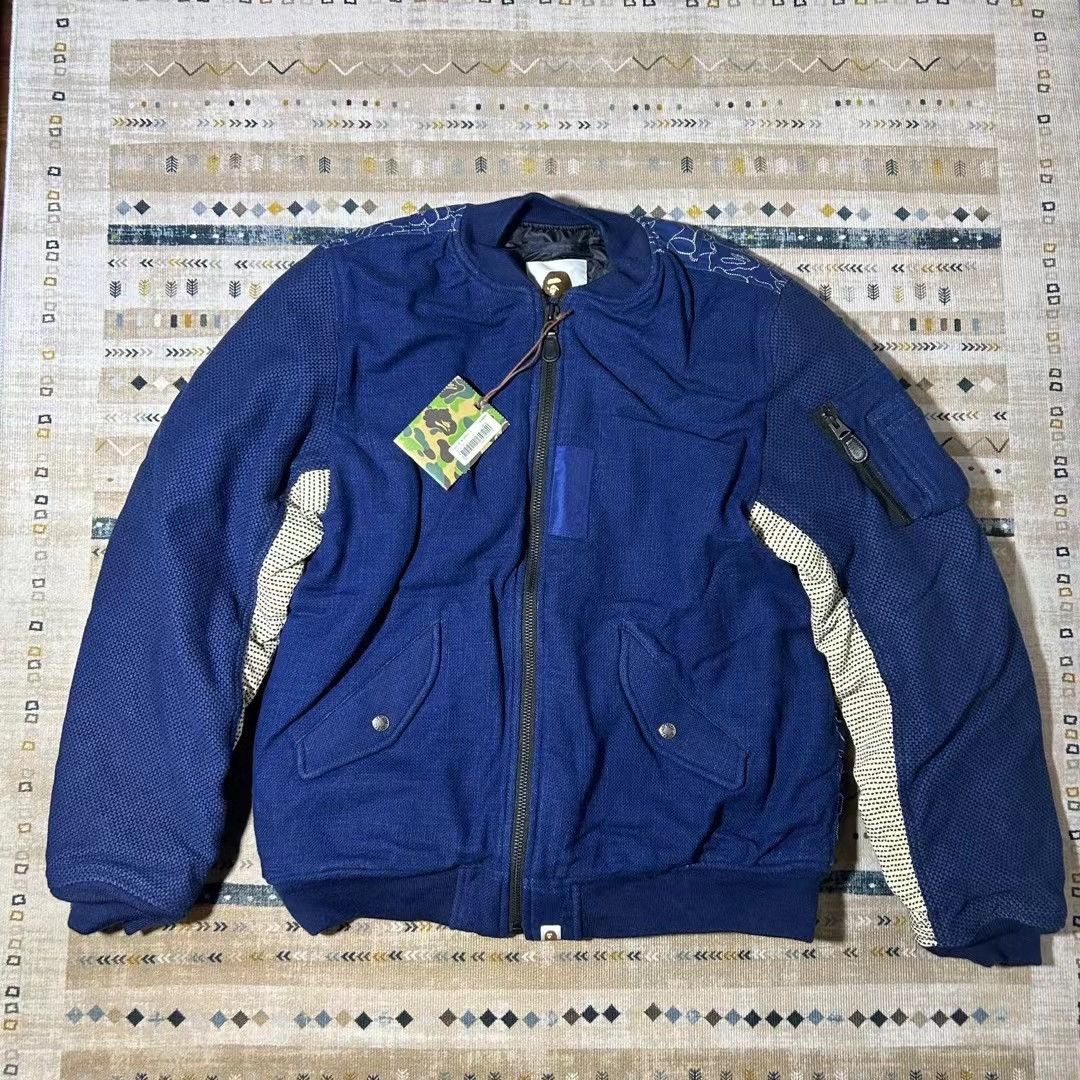 Image of Bape Indigo Shark Ma-1 Jacket, Men's (Size XL)