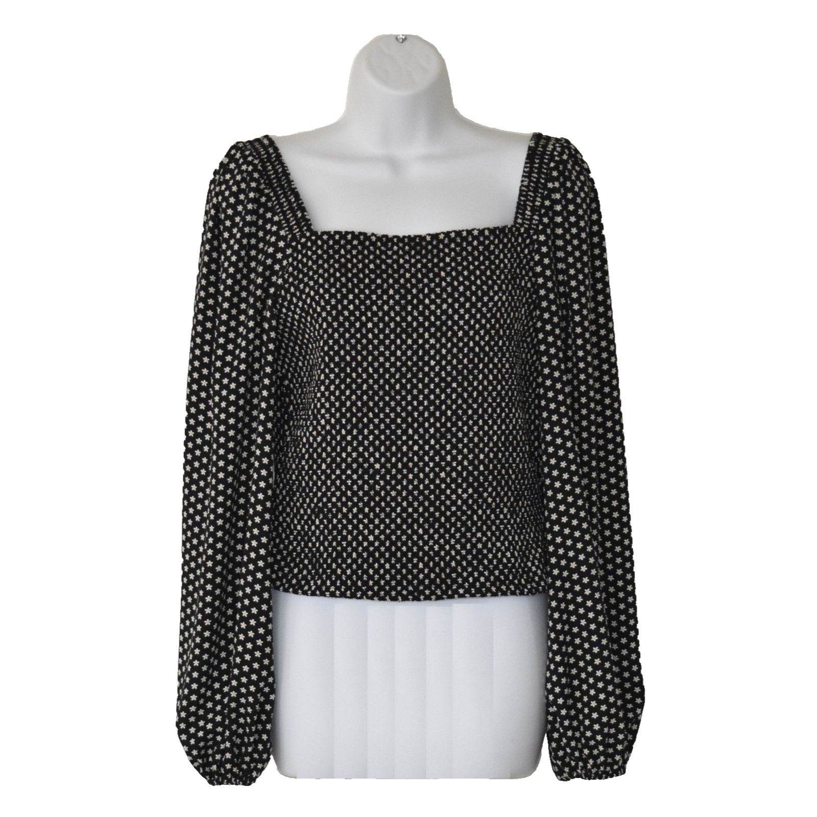 Ted Baker TED BAKER Black Floral Square Neck Shirred Bodice Top Sz 3 Size M / US 6-8 / IT 42-44 - 2 Thumbnail