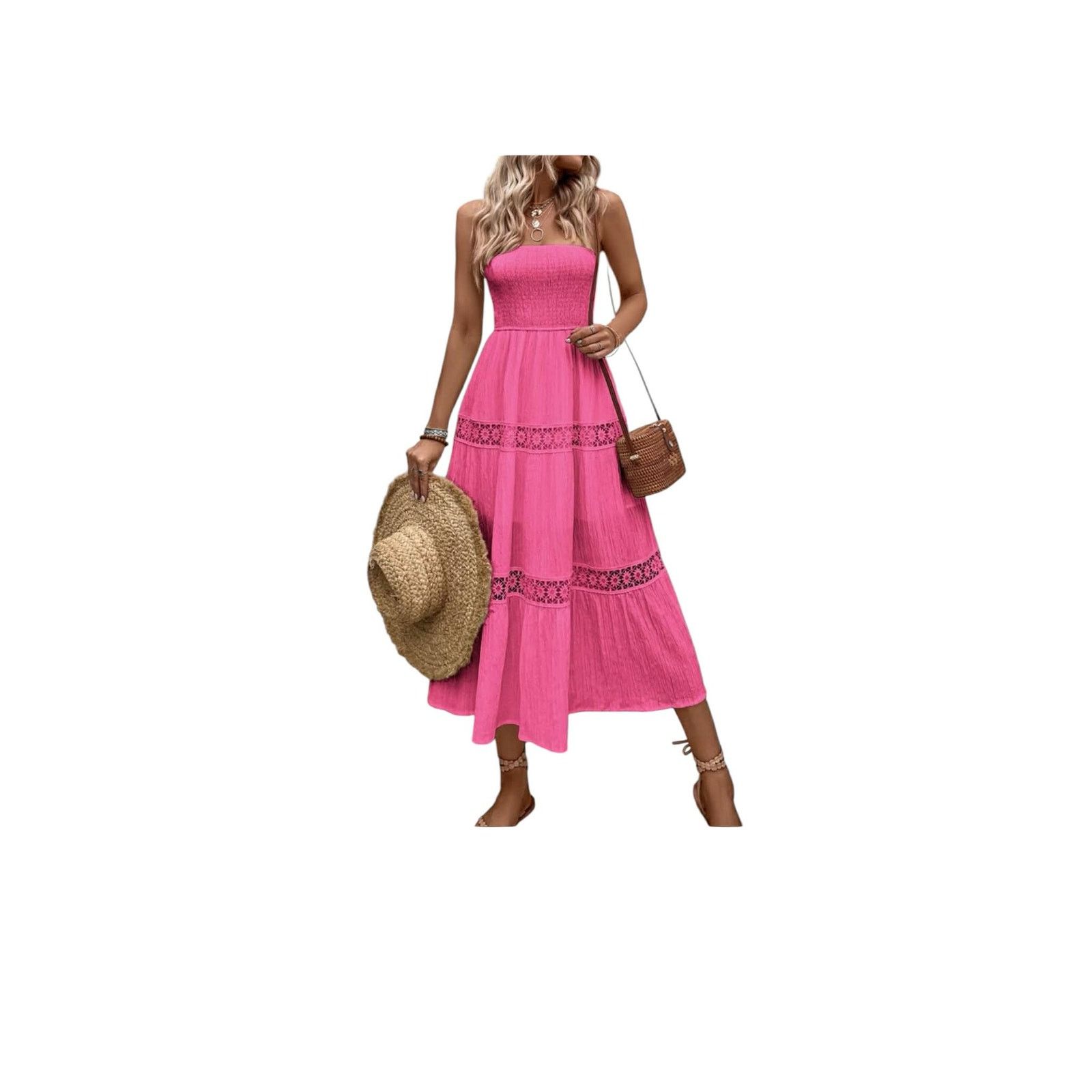 Other NEW Pink Smocked Tiered Boho Dress Ruched Strapless Maxi SM Size S / US 4 / IT 40 - 5 Thumbnail