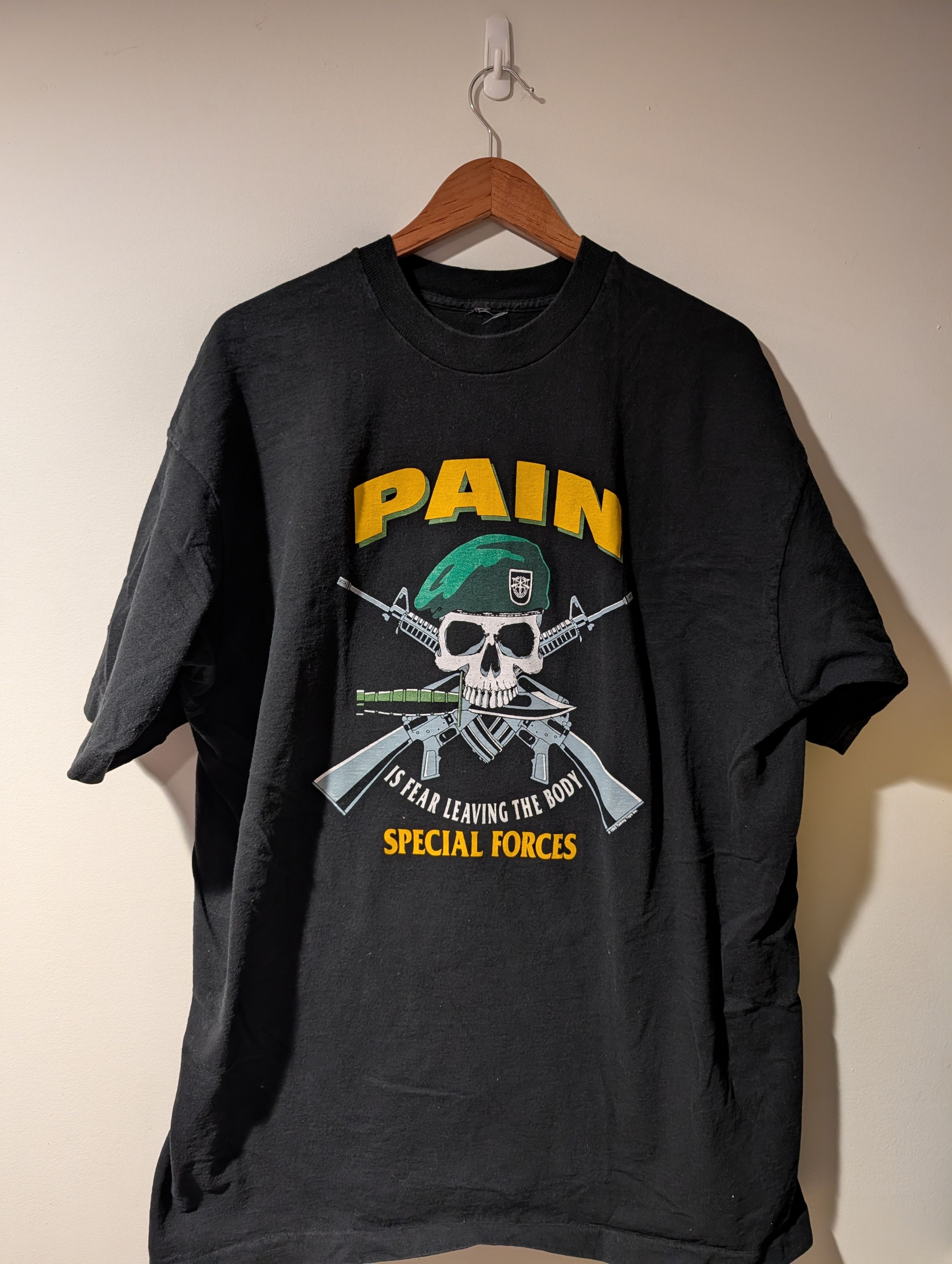 1993 Special Forces Military T-Shirt Pain Is Fear Skull