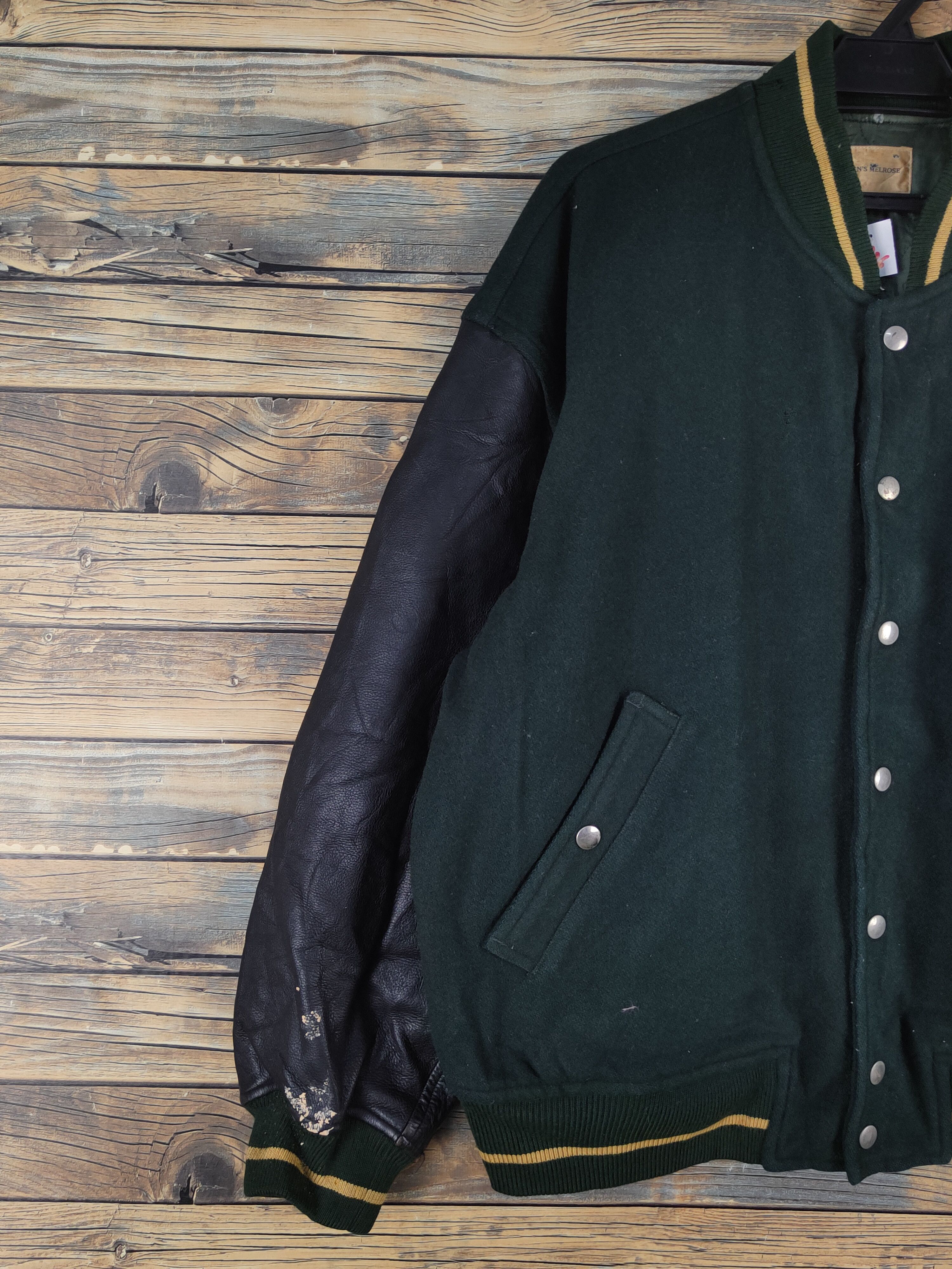 Melrose Men's Melrose Dark Green Leather Varsity Jacket #W1226 Size US L / EU 52-54 / 3 - 4 Thumbnail