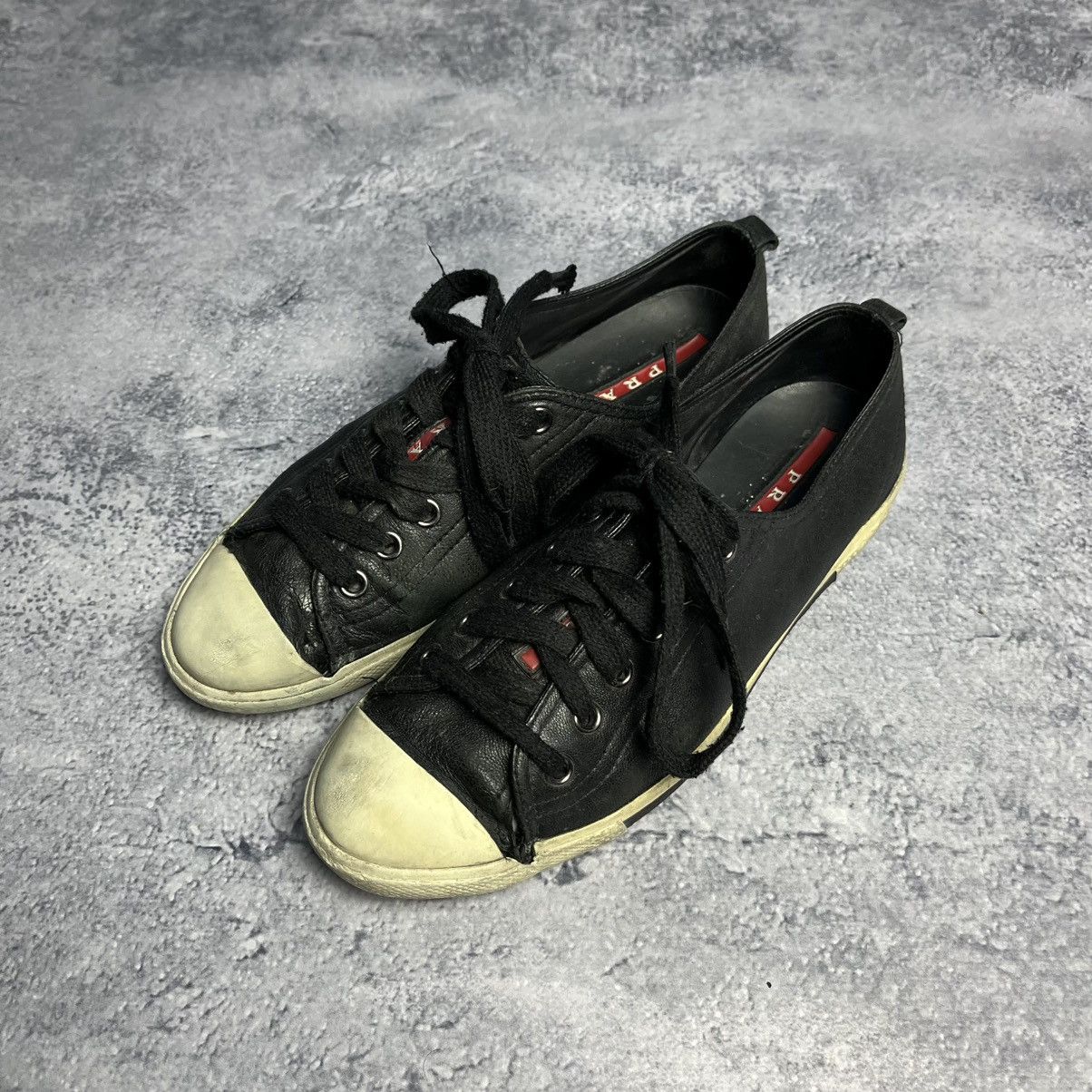 Prada Vintage Prada Distressed Leather Low Top Red Tab Sneakers Size US 7 / IT 37 - 1 Thumbnail