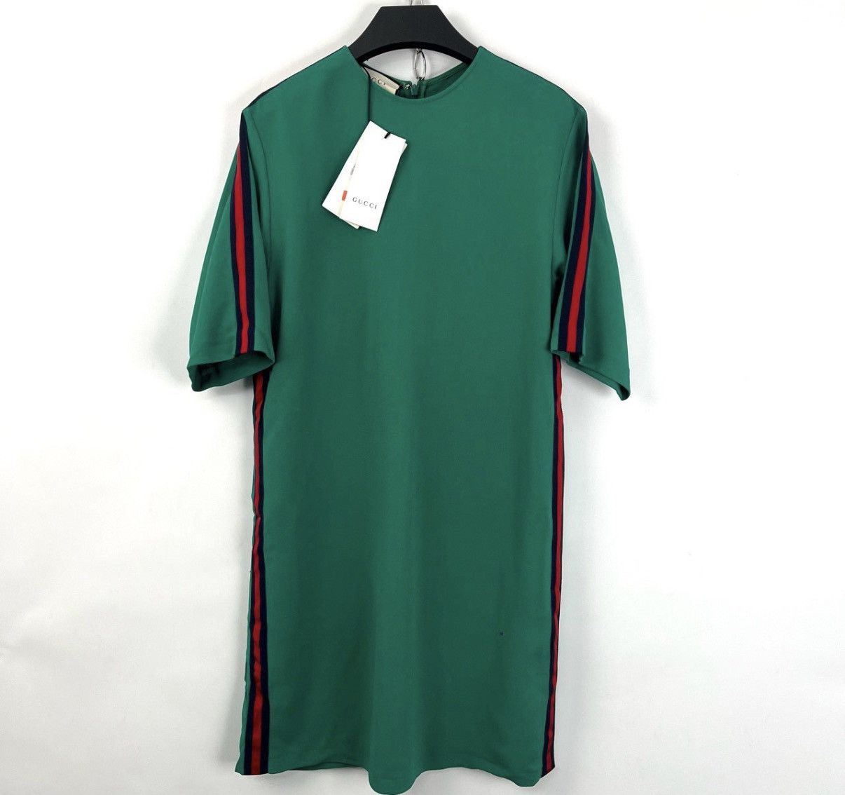 gucci dress green and red Gucci White w Red & Green Floral Short Sleeve Square-Neck 