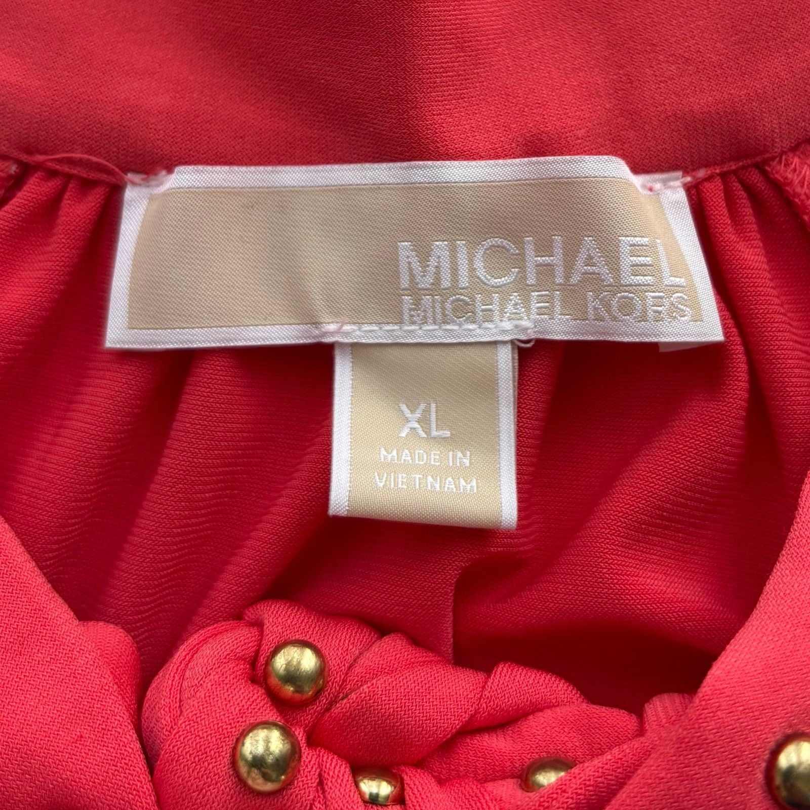 Michael Kors MICHAEL Michael Kors Cold-shoulder Tie-neck Coral Blouse XL Size XL / US 12-14 / IT 48-50 - 12 Thumbnail