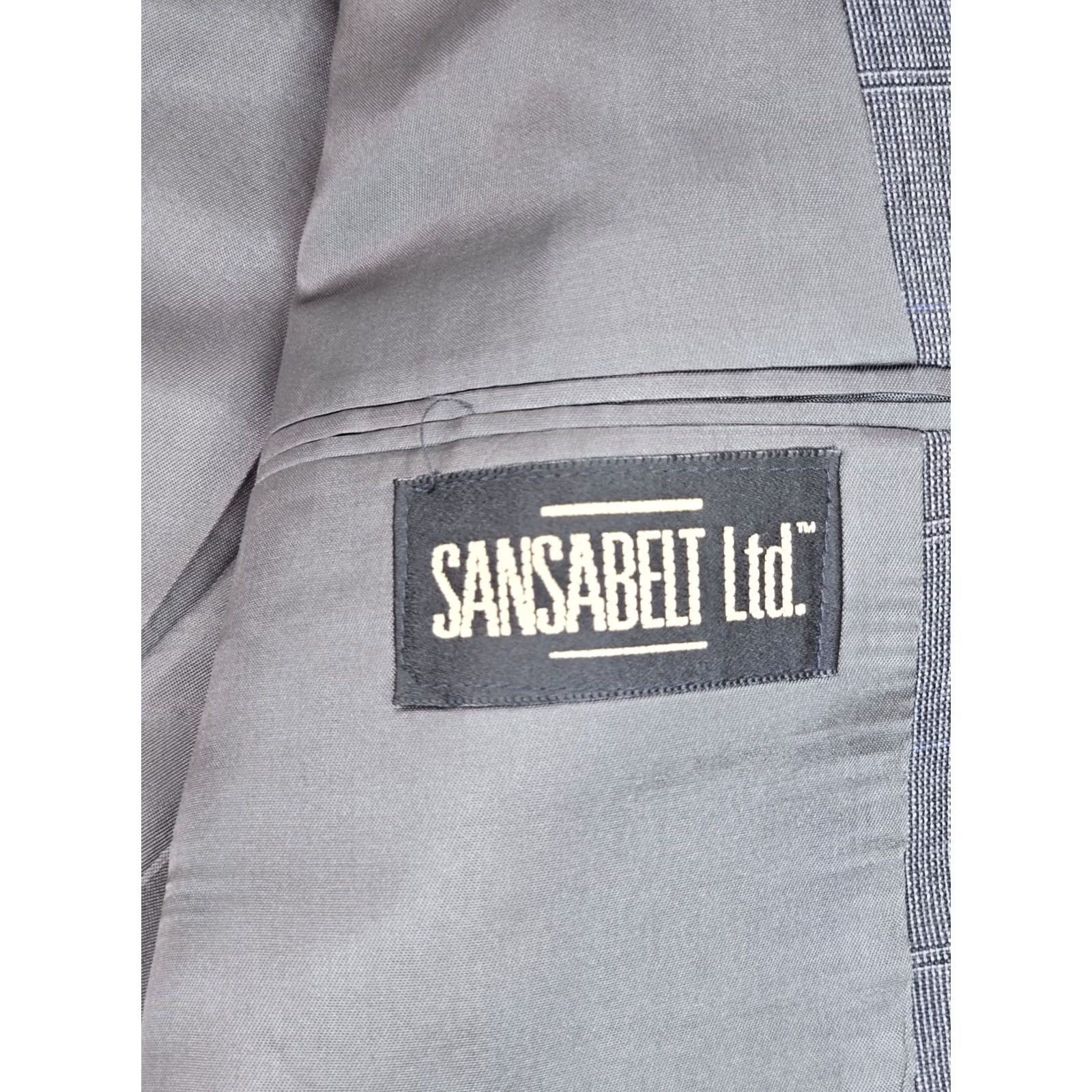Vintage VINTAGE Sansabelt Wool Blazer Jacket Blazer Men 44 Regular Gray Windowpane Plaid Union Made EUC Sports Coat Blazer Mens Size 44R - 4 Thumbnail