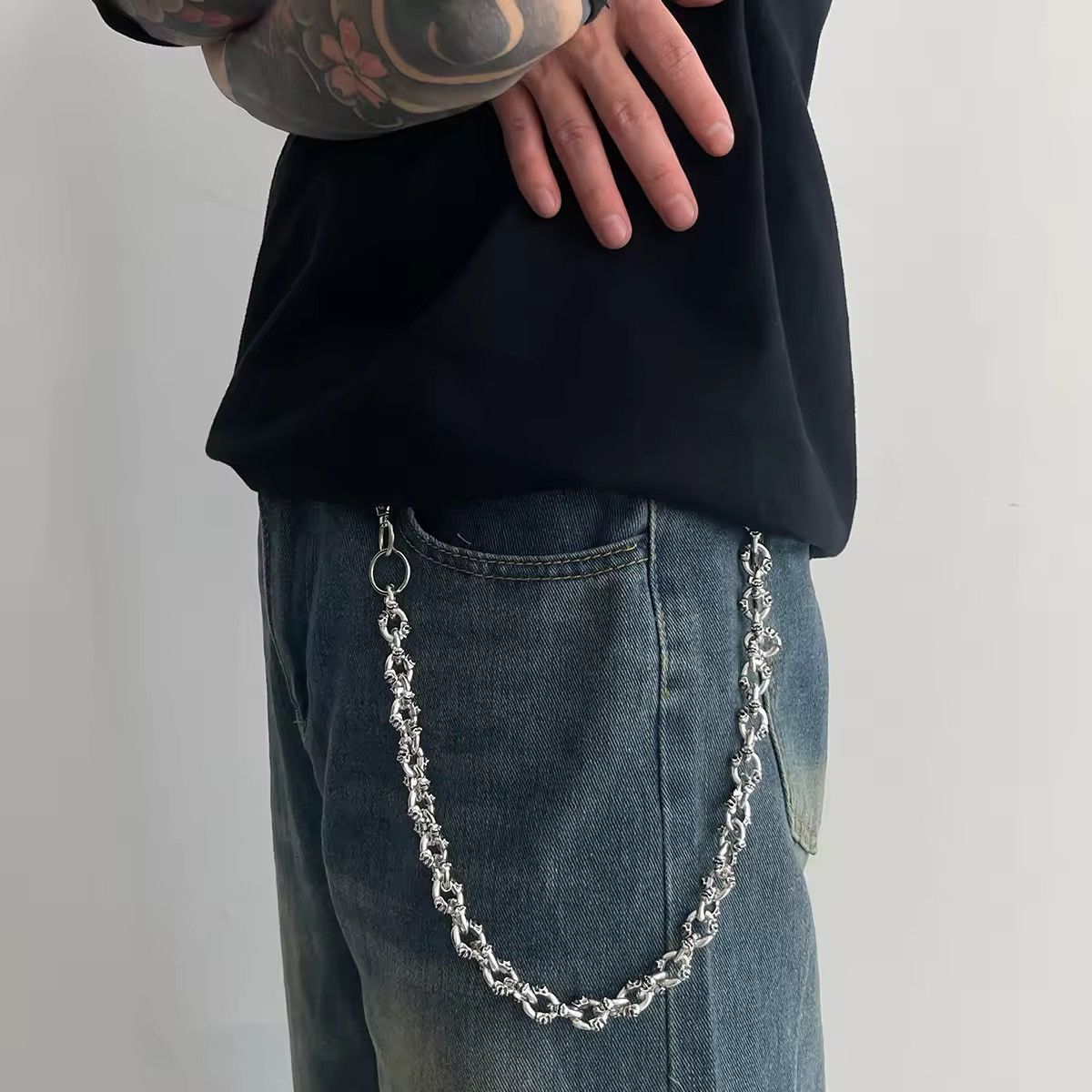 Jewelry Skull Long Pant Chain in Silver, Men's