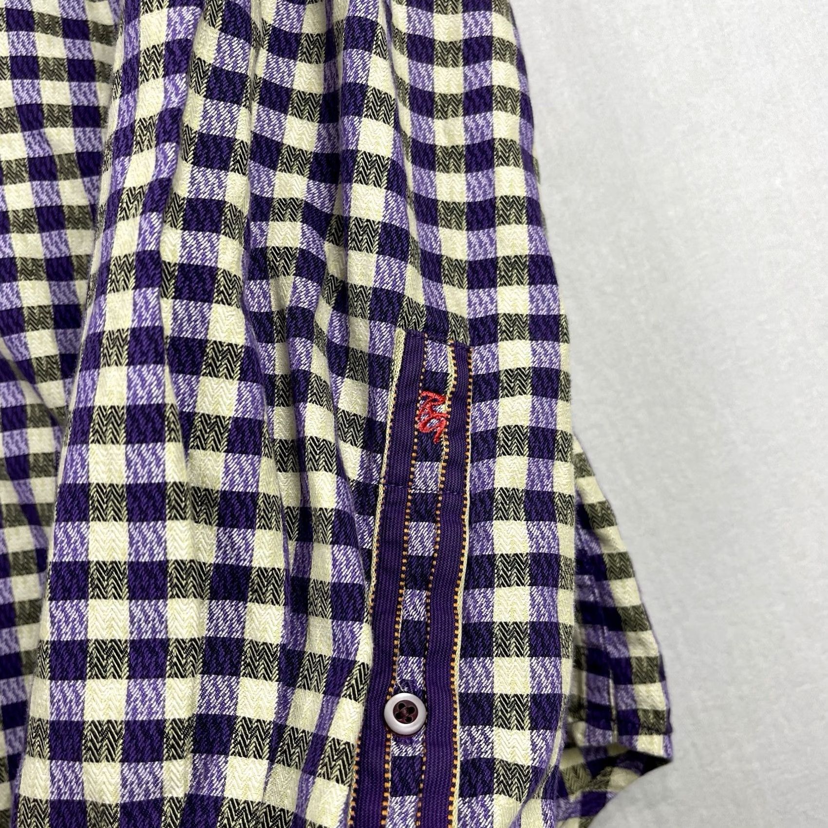 Robert Graham Robert Graham Shirt Mens Large Purple Check Button-Up Fold Flip Cuff Stained Glass Contrast Trim Button Size US L / EU 52-54 / 3 - 7 Thumbnail