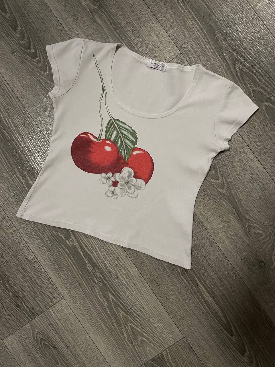 Dior 🍒 VINTAGE CHRISTIAN DIOR BOUTIQUE PARIS CHERRY TEE SHIRT Size L / US 10 / IT 46 - 3 Thumbnail