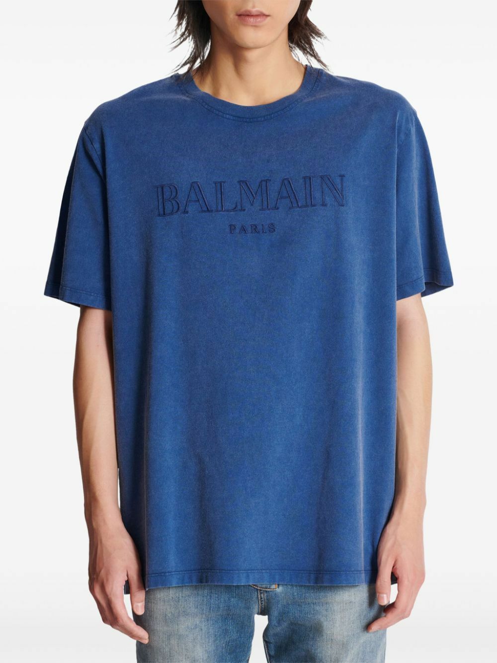 Balmain o1s1wg110925 Logo Print T-Shirt in Blue Size US M / EU 48-50 / 2 - 3 Thumbnail