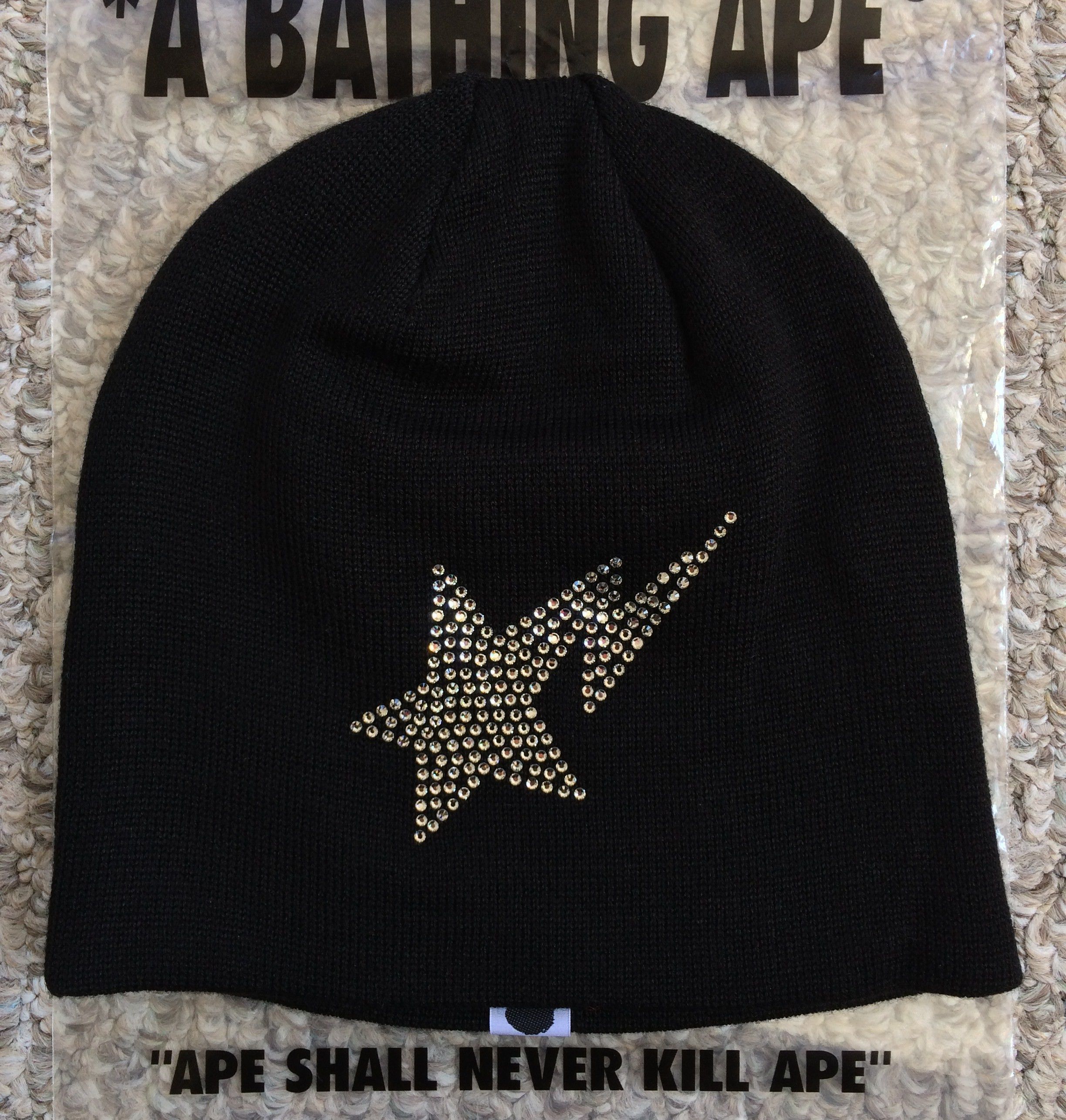 image of New F/w 2006 Bapesta Star Swarovski Beanie in Black, Men's