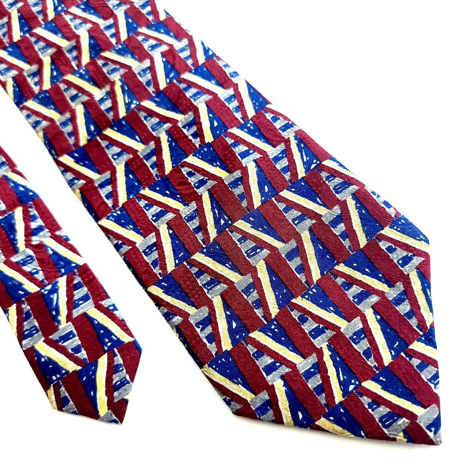 Designer Ferrell Reed Italy Red Blue Geometric Abstract Print Wide Si Size ONE SIZE - 1 Thumbnail