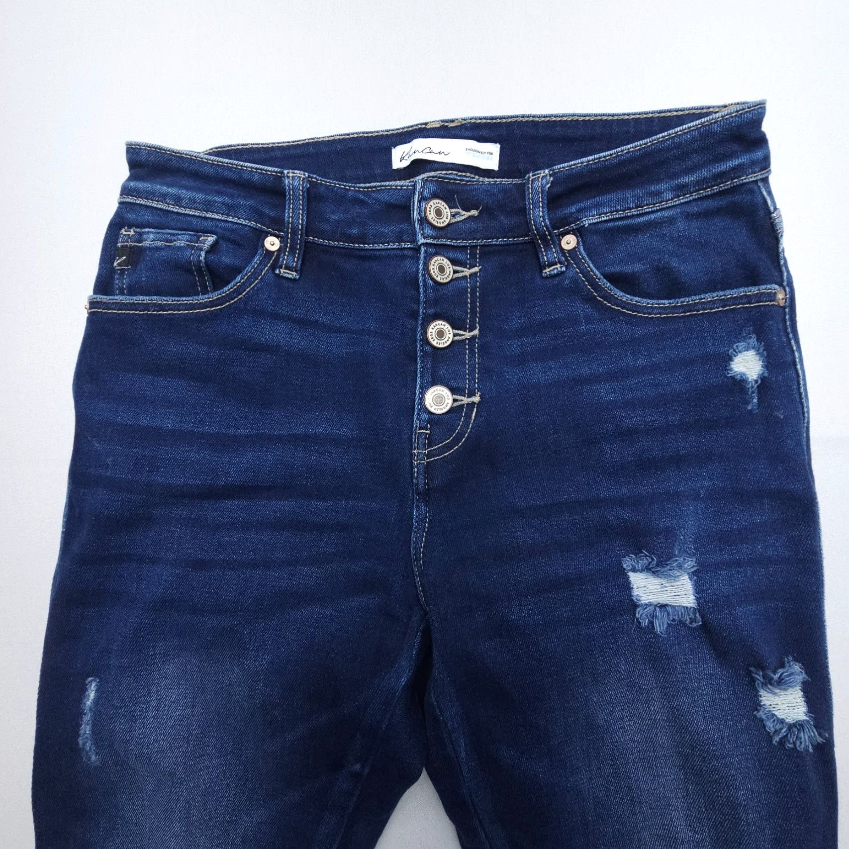 Vintage KanCan Skinny Jeans Womens 27 High Rise Button Fly Dark Wash Denim 5-Pocket Distressed Stretch Blue USA Theme American Vintage: No Women's Jeans Size 27" / US 4 / IT 40 - 5 Thumbnail