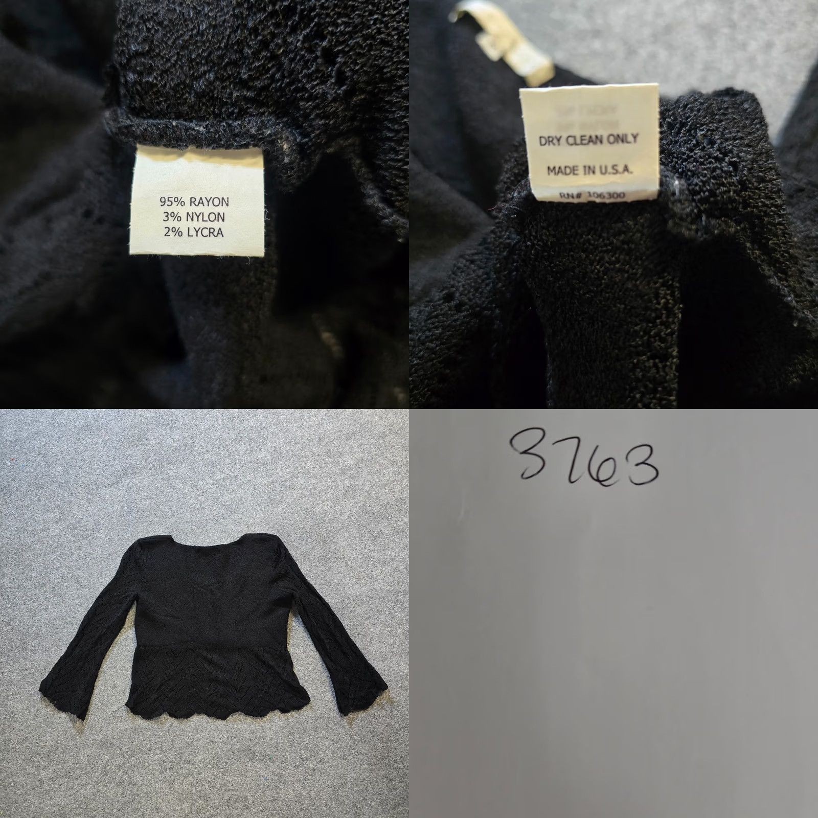 Paige Bette Paige Blouse Women M Black Lace Sequin Flare Sleeve Gothic Vintage Regular Knit Nylon Rayon Long Sleeve Round Neck Pullover Top Size M / US 6-8 / IT 42-44 - 8 Thumbnail