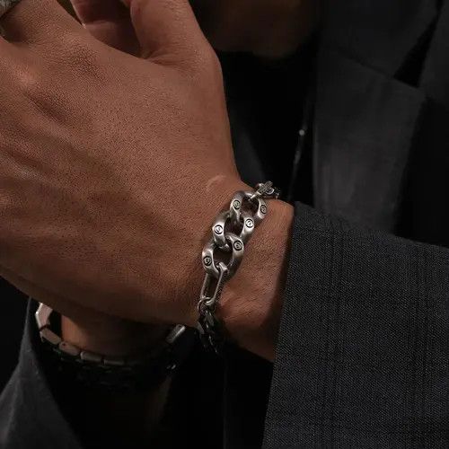 Jewelry Silver Chunky Link Chain Bracelet, Men's Bracelet Size ONE SIZE - 2 Thumbnail