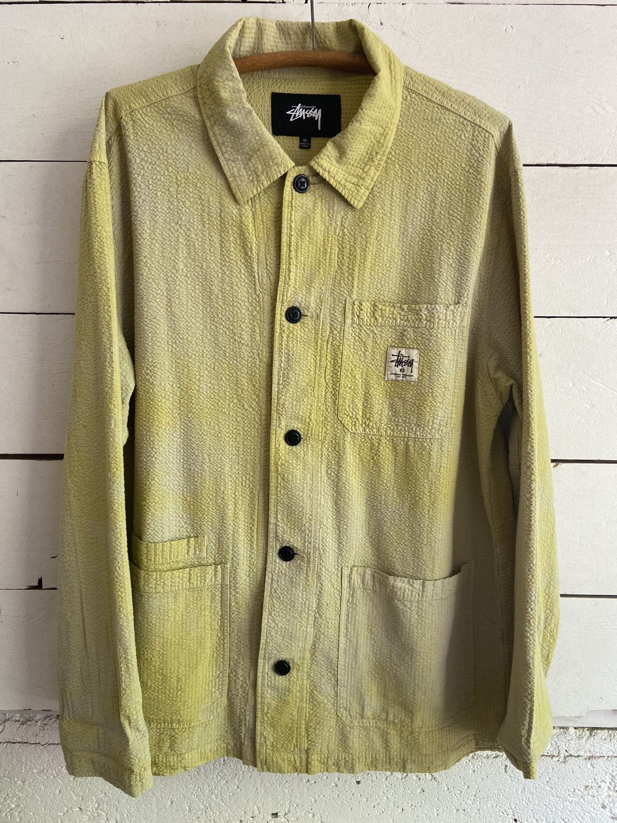 image of Stussy 1 Of 1 Pigment Dyed Stüssy Seersucker Chore Jacket in Yellow, Men's (Size XL)