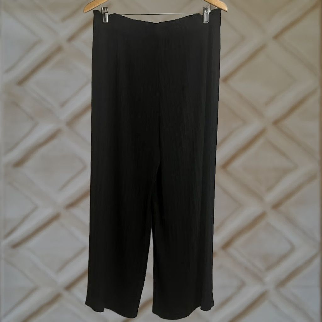 Joie Joie Pants Womens XL Black Wide Leg Textured Pleated Cropped Stretch High Waist Size 40" / US 18 - 1 Thumbnail