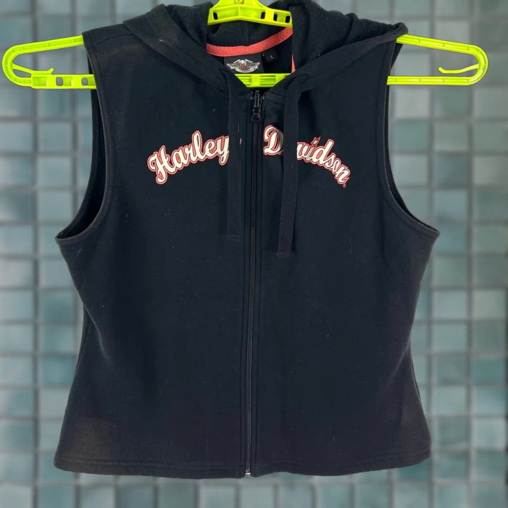Harley Davidson Harley-Davidson Full Zip Vest Hoodie Women Size L Black Sleeveless Embroidered Size L / US 10 / IT 46 - 1 Thumbnail