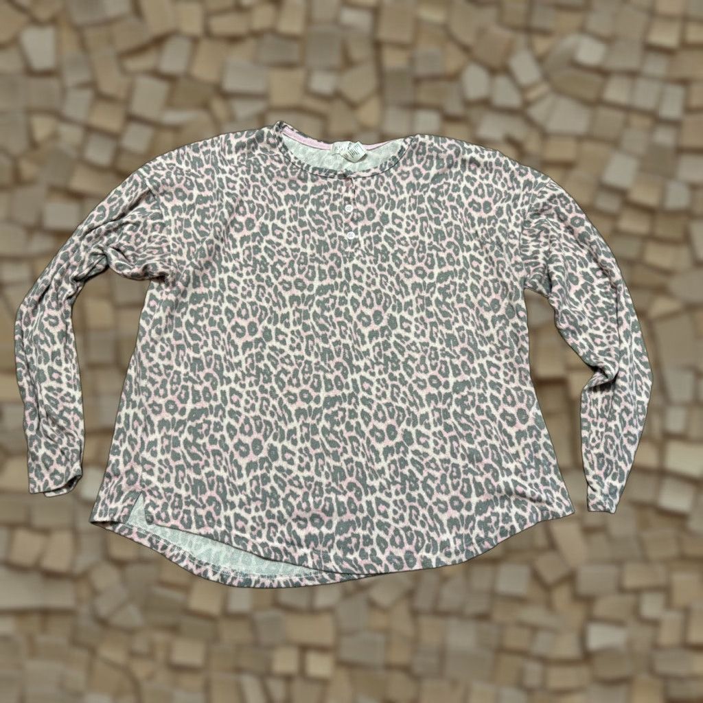 Vintage VINTAGE? No. Just Be Sleepwear Outfit Women's Large Gray Pink Pull On Pants Cheetah Print Size 36" / US 14 / IT 50 - 1 Thumbnail