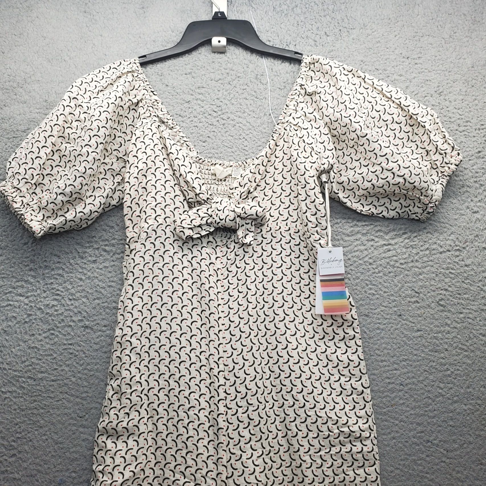 Billabong Billabong Jumpsuit Womens M Multicolor Polka Dot Linen Balloon Sleeve 58" Outseam Casual 27" Inseam Navy? Size 32" / US 10 / IT 46 - 4 Thumbnail