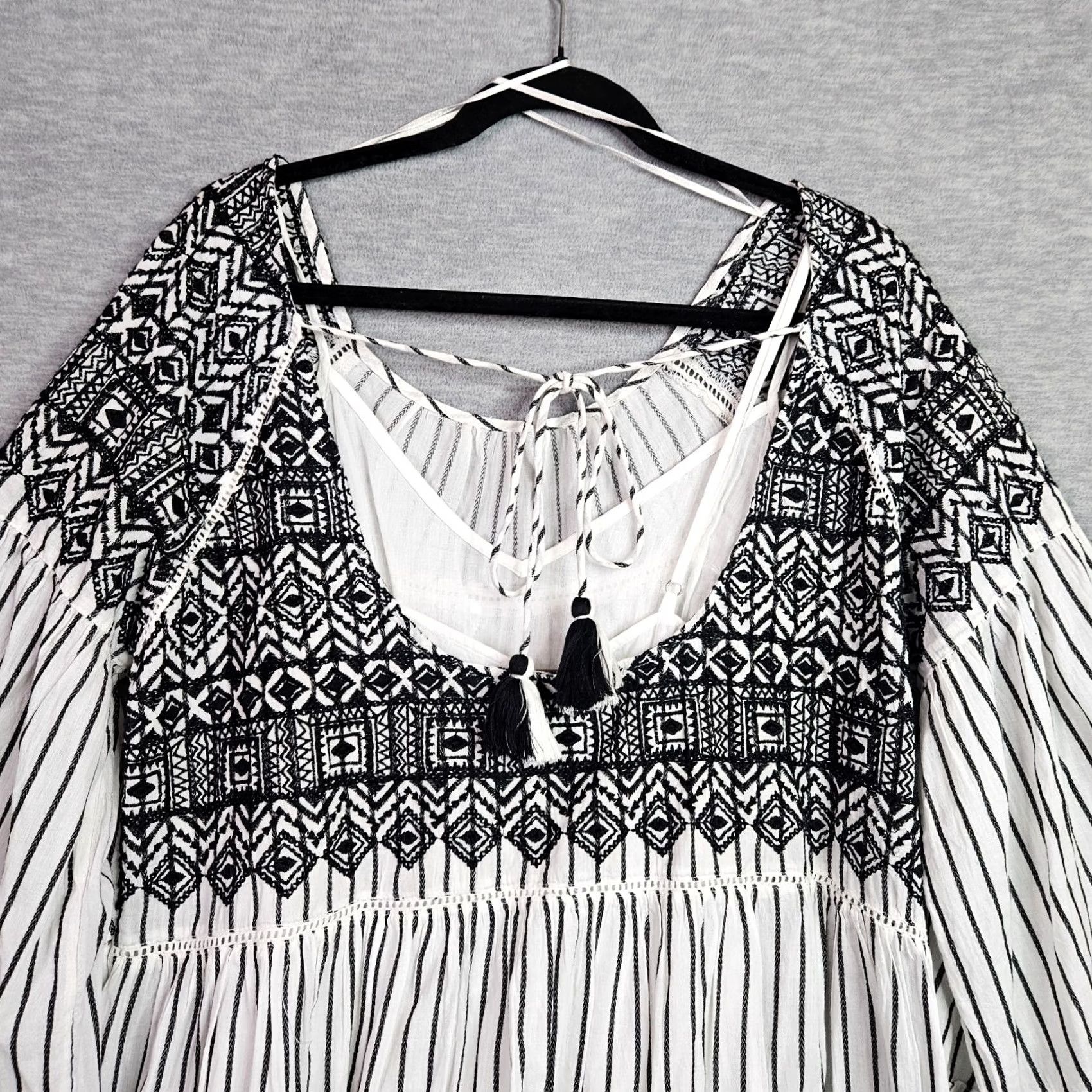 Free People Free People Lola Black White Stripes Boho Dress Sz S Embroidered Bell Sleeve NEW Size S / US 4 / IT 40 - 4 Thumbnail