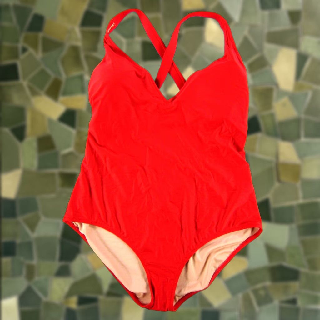 J.Crew J.Crew One Piece Swimsuit Women 18DD Red Open Back Criss Cross NWT Size ONE SIZE - 1 Thumbnail