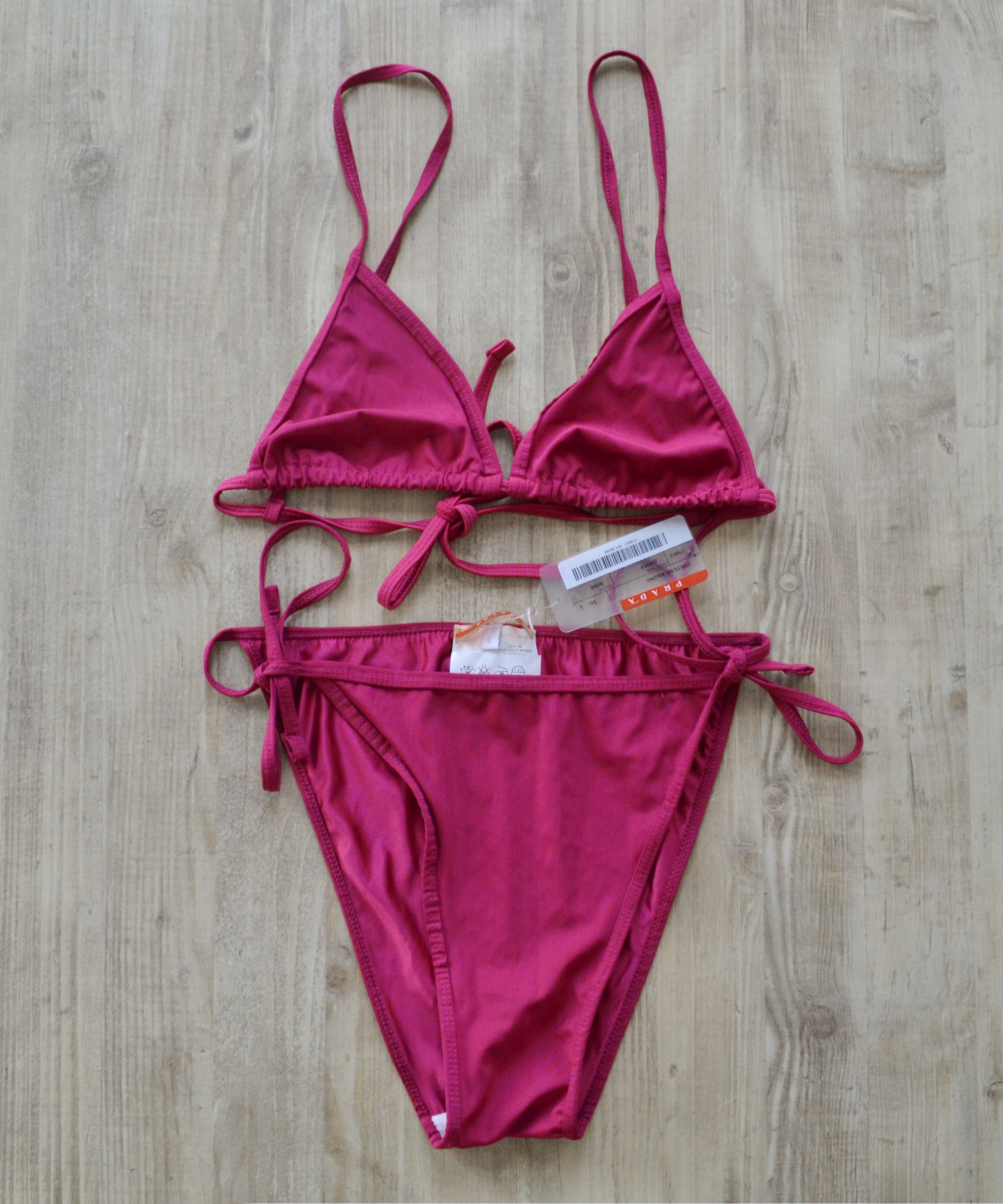 Logo 7 x Prada Bikini Bra Bikini Swimsuit Red Tab Nylon Size L, Women's