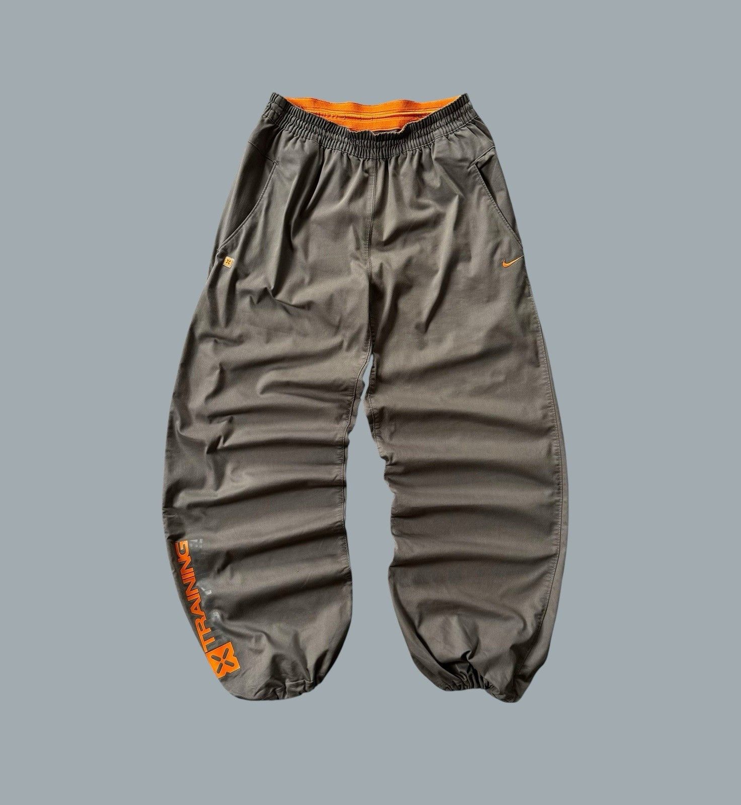 Nike Vintage Tech Track Pants Y2K Gray Orange Logo Y2K