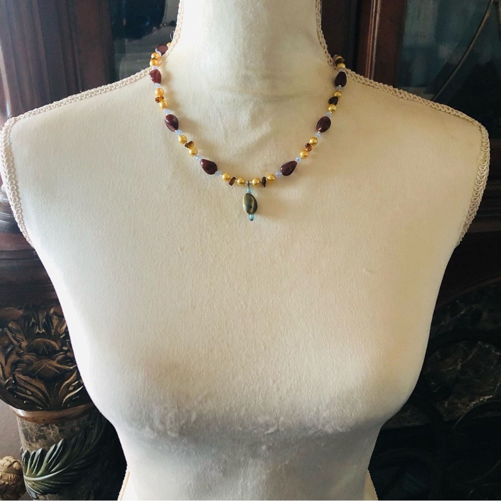 Handmade Handcrafted repurpose Czech glass pearl beaded necklace Size ONE SIZE - 4 Thumbnail